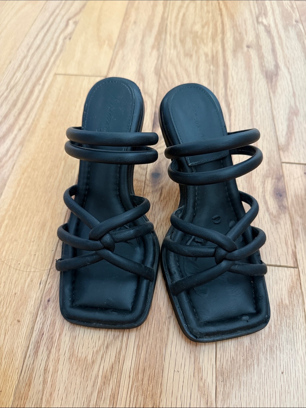 Circus by Sam Edelman Black Knotted Tubular-Strap Square-Toe Heels